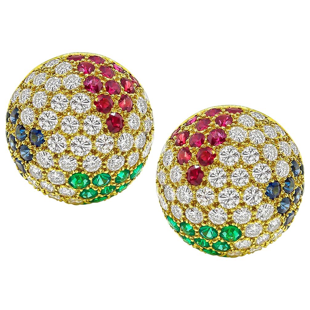 Hammerman Brothers Diamond Sapphire Emerald Ruby Gold Earrings