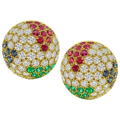 Hammerman Brothers Diamond Sapphire Emerald Ruby Gold Earrings