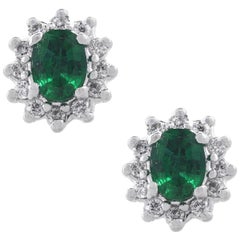 Oval Cut Emerald with Diamond Halo Studs