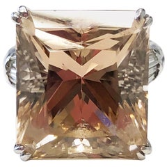 Imperial Topaz Radiant and White Diamond Cocktail Ring in Platinum