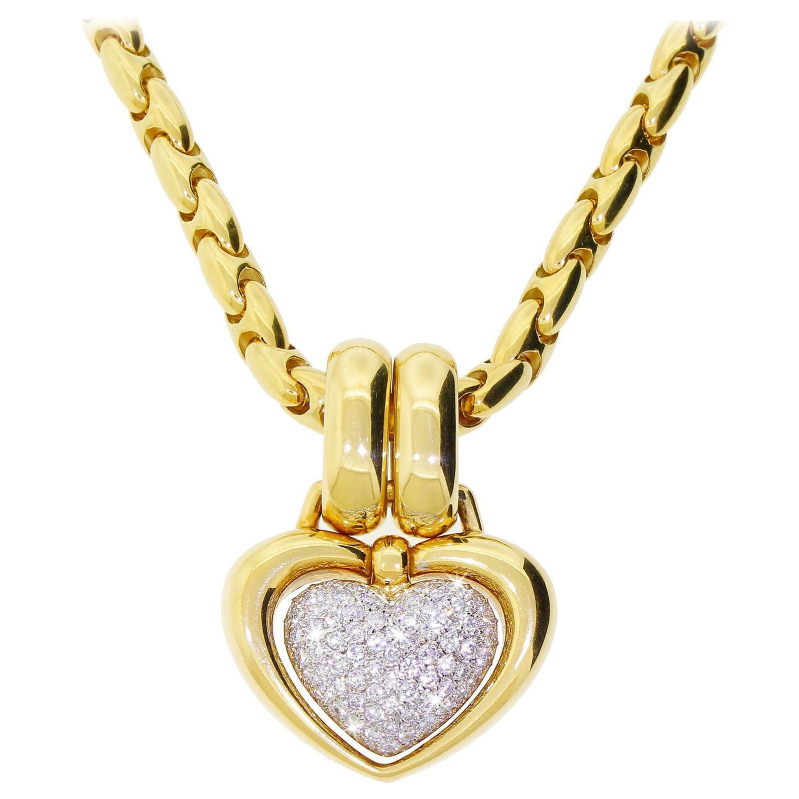 Chimento 14k Gold Diamond Love Heart Necklace & Pendant Large Heavy Bold 65 Gram