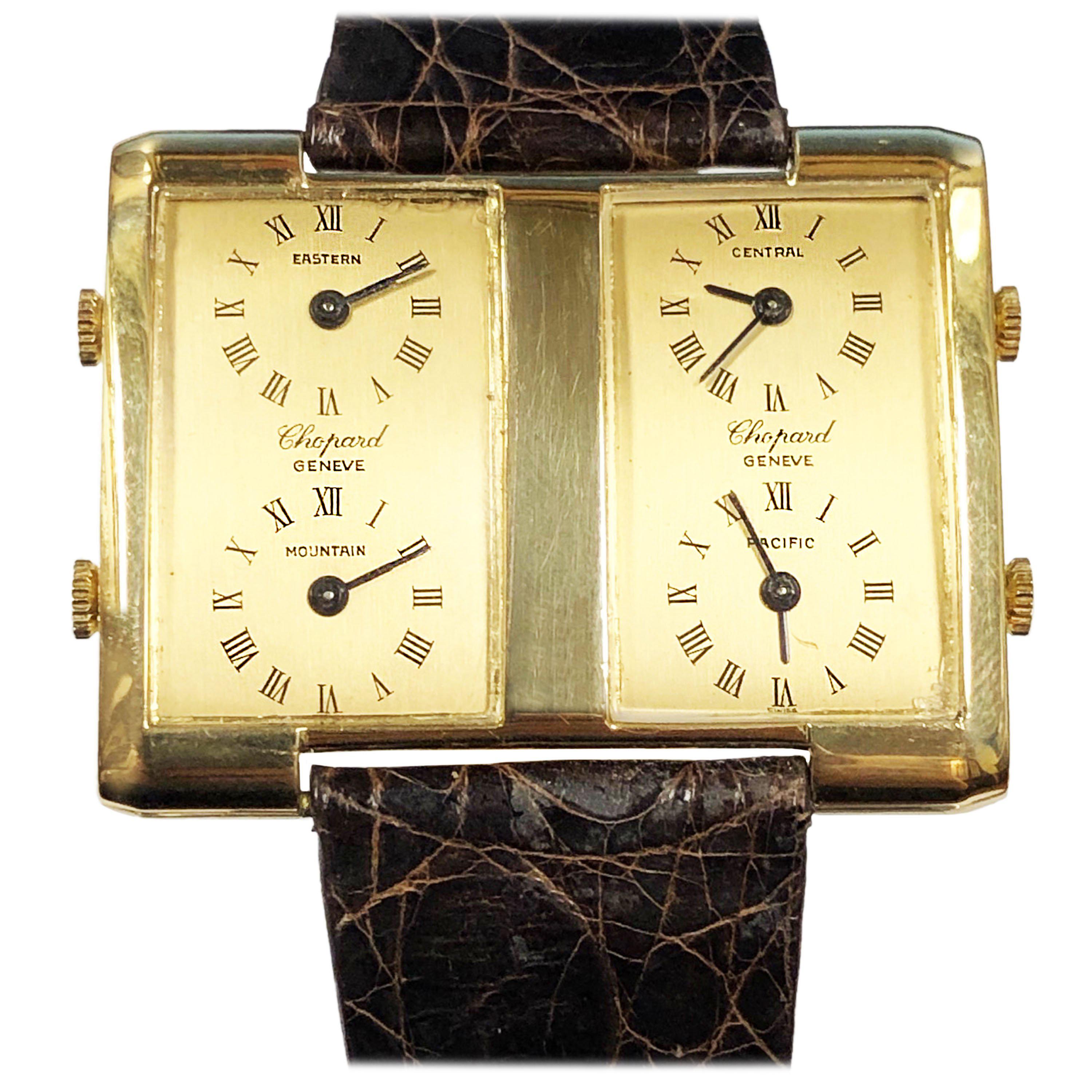 Chopard Vintage Yellow Gold 4 Time Zone Mechanical Wristwatch