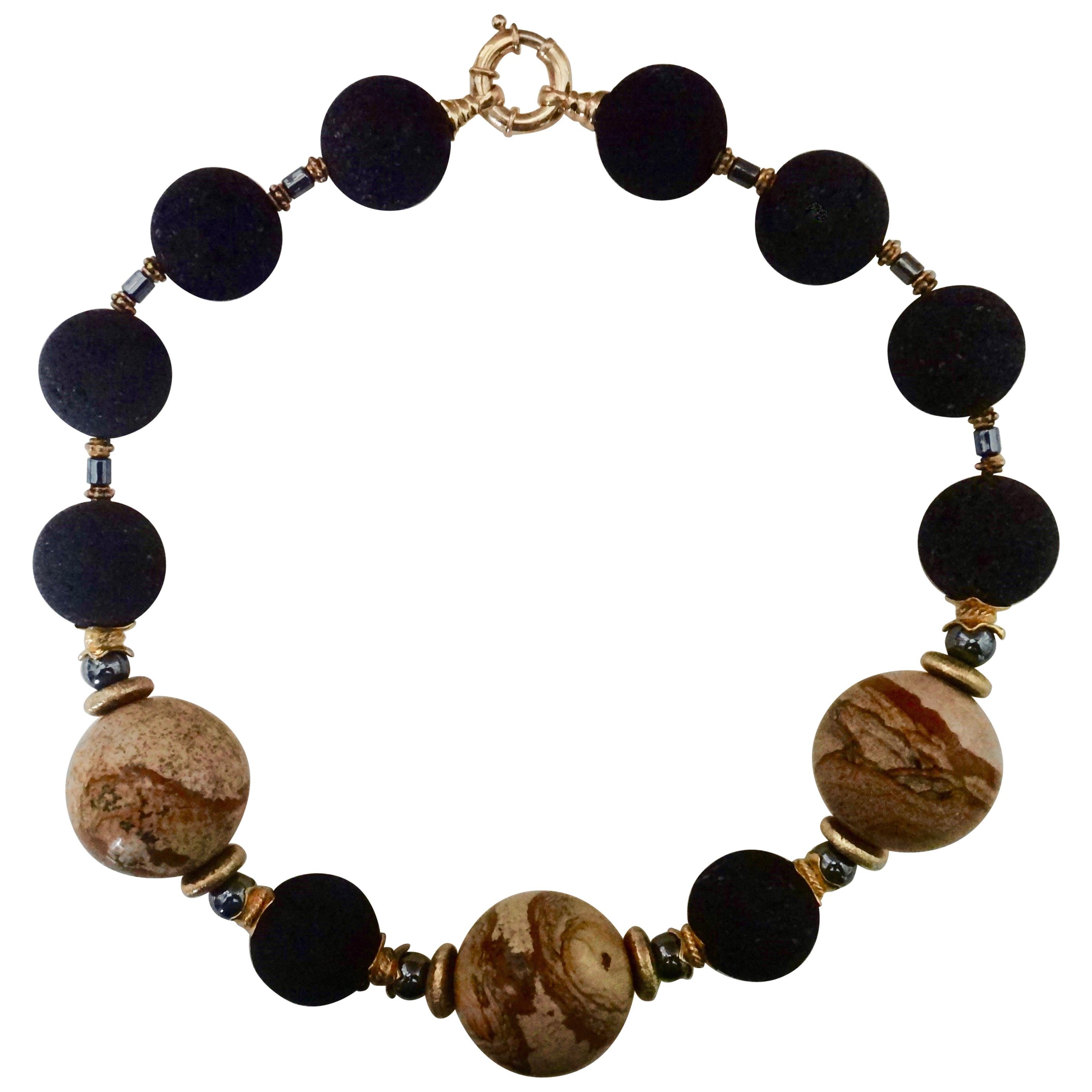 Michael Kneebone Jasper Lava Rock Hematite Bead Necklace For Sale