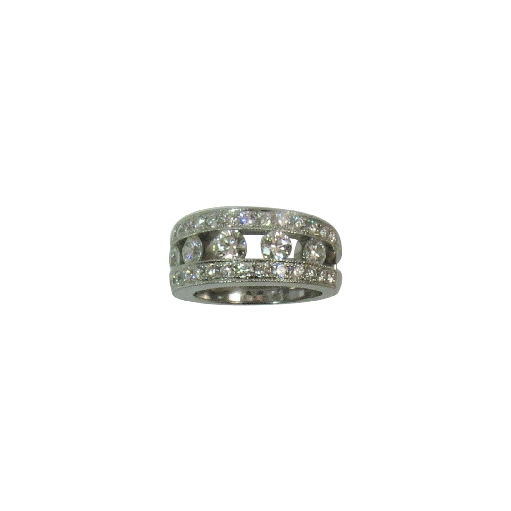 Platinum Three-Row Band Ring Set with 35 Round Diamonds For Sale
