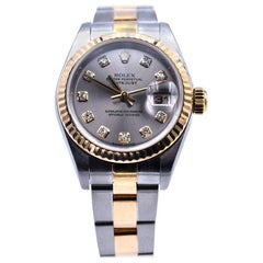 Rolex Datejust Two-Tone 18 Karat Gold Slate Diamond Dial Ladies Watch Ref 7917
