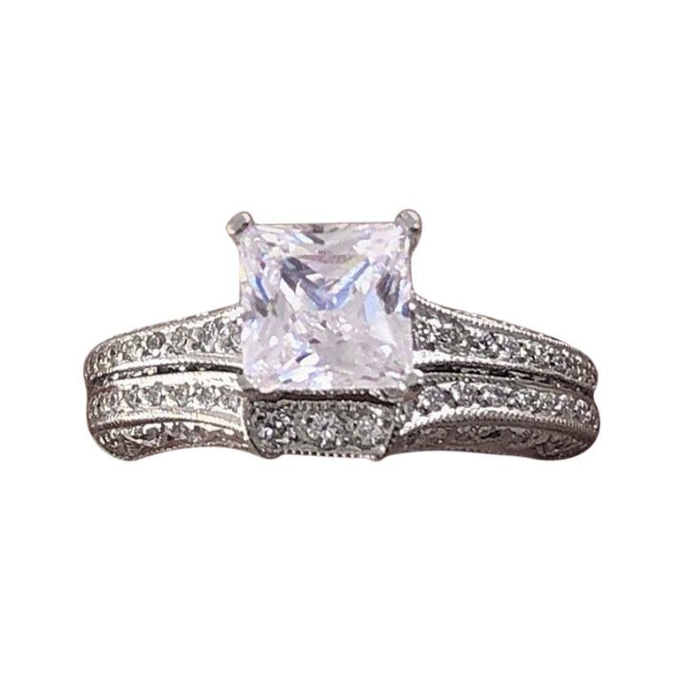 Tacori Crescent Diamond Engagement Ring Wedding Band Set 18 Karat White Gold