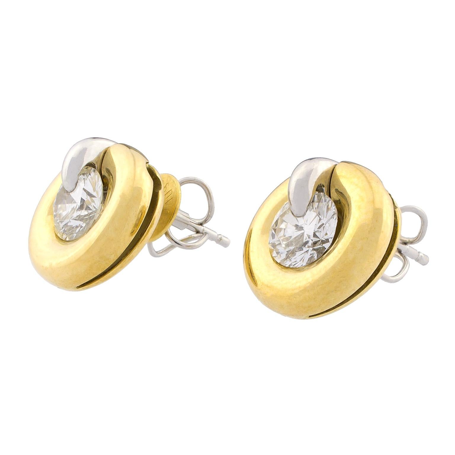 GIA Certified 18 Karat Gold De Beers Millenium Diamonds Interchangeable Earrings For Sale