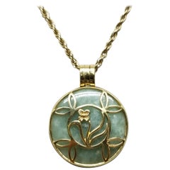 Jade "Medallion" 14 Karat Gold Pendant on Rope Chain