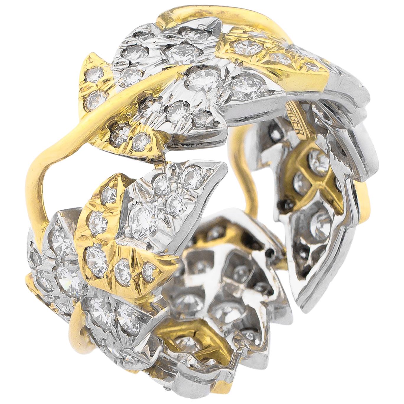 Tiffany & Co. Schlumberger Leaves Platinum 18 Karat Gold Band Ring For Sale