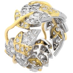 Vintage Tiffany & Co. Schlumberger Leaves Platinum 18 Karat Gold Band Ring