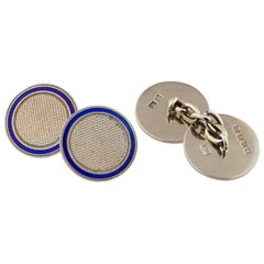 1925 English 18 Karat White Gold and Enamel Button Set Cufflinks