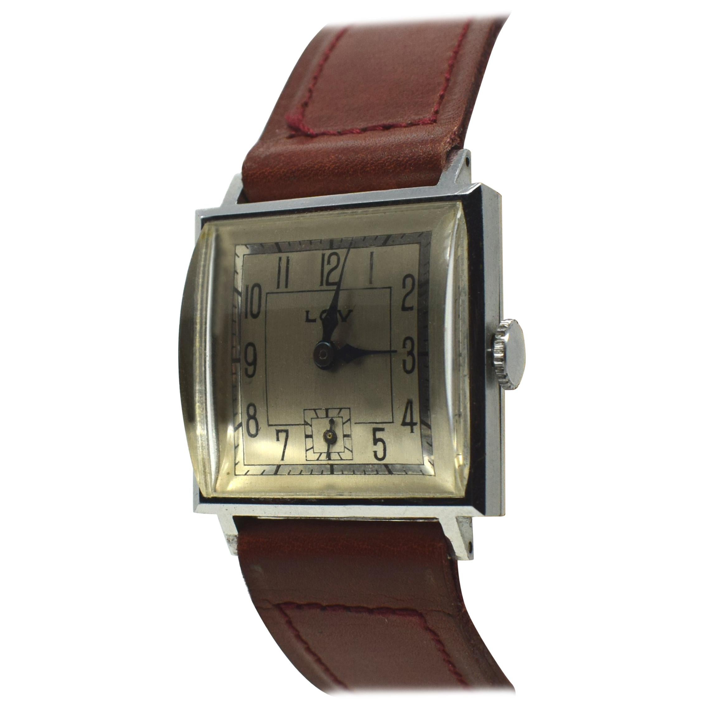 Never Used Art Deco Gents Wristwatch, 1930s, Lov