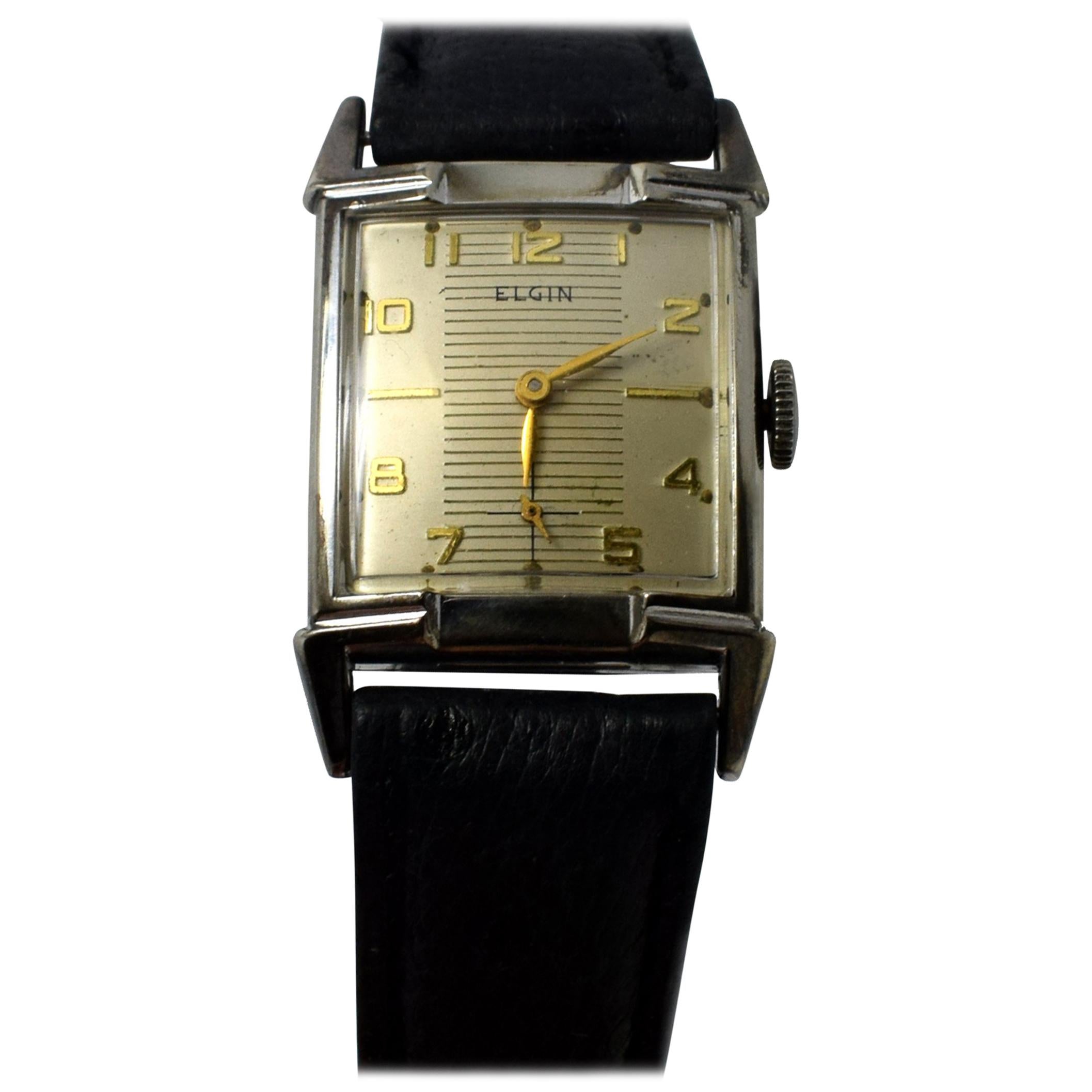 1940s Art Deco Gents Wrist Watch 19 Jewels, Elgin