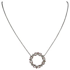 Natural Ruby Diamond Platinum Pendant Necklace