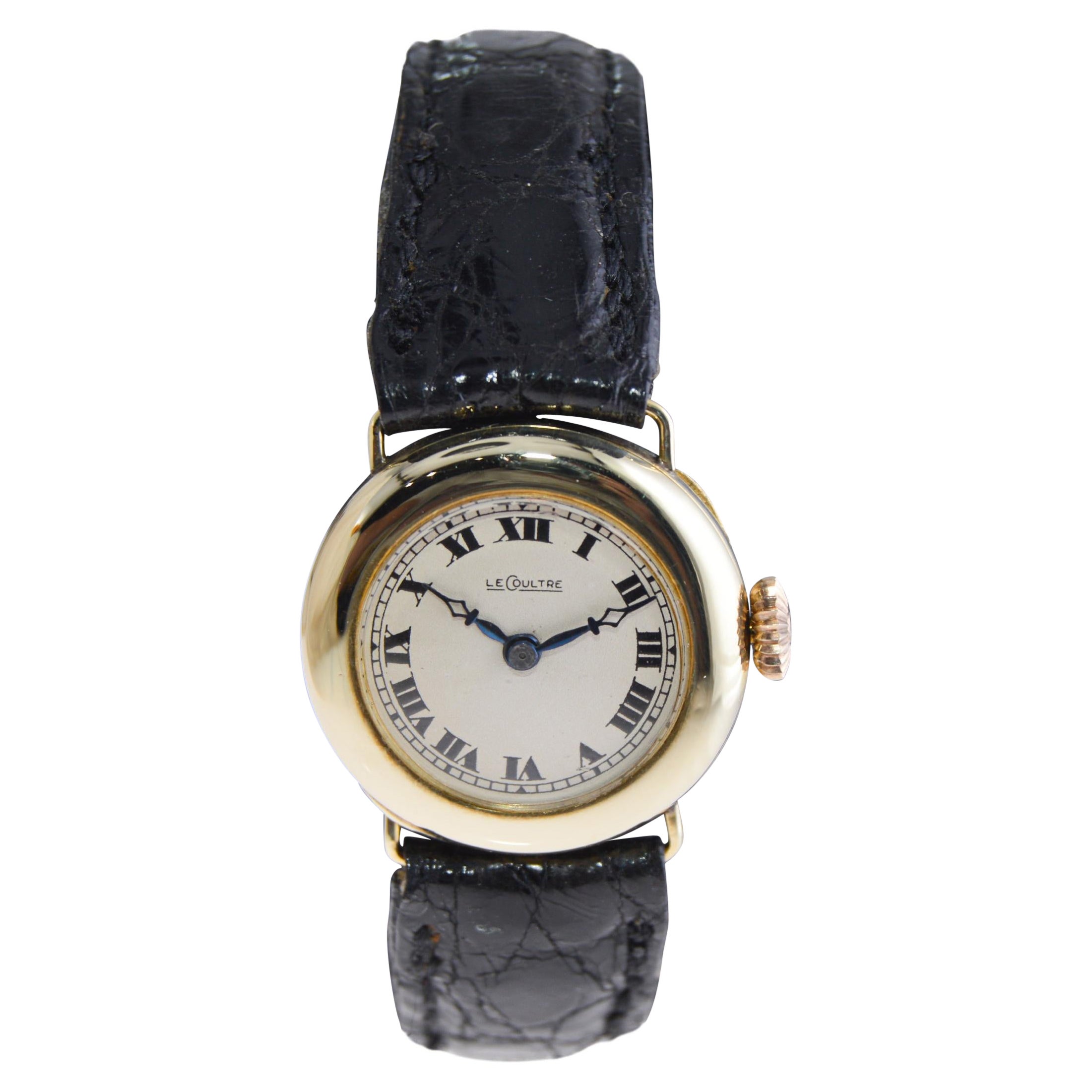 LeCoultre 14 Karat Solid Gold Art Deco Ladies Wrist Watch, circa 1920s For Sale