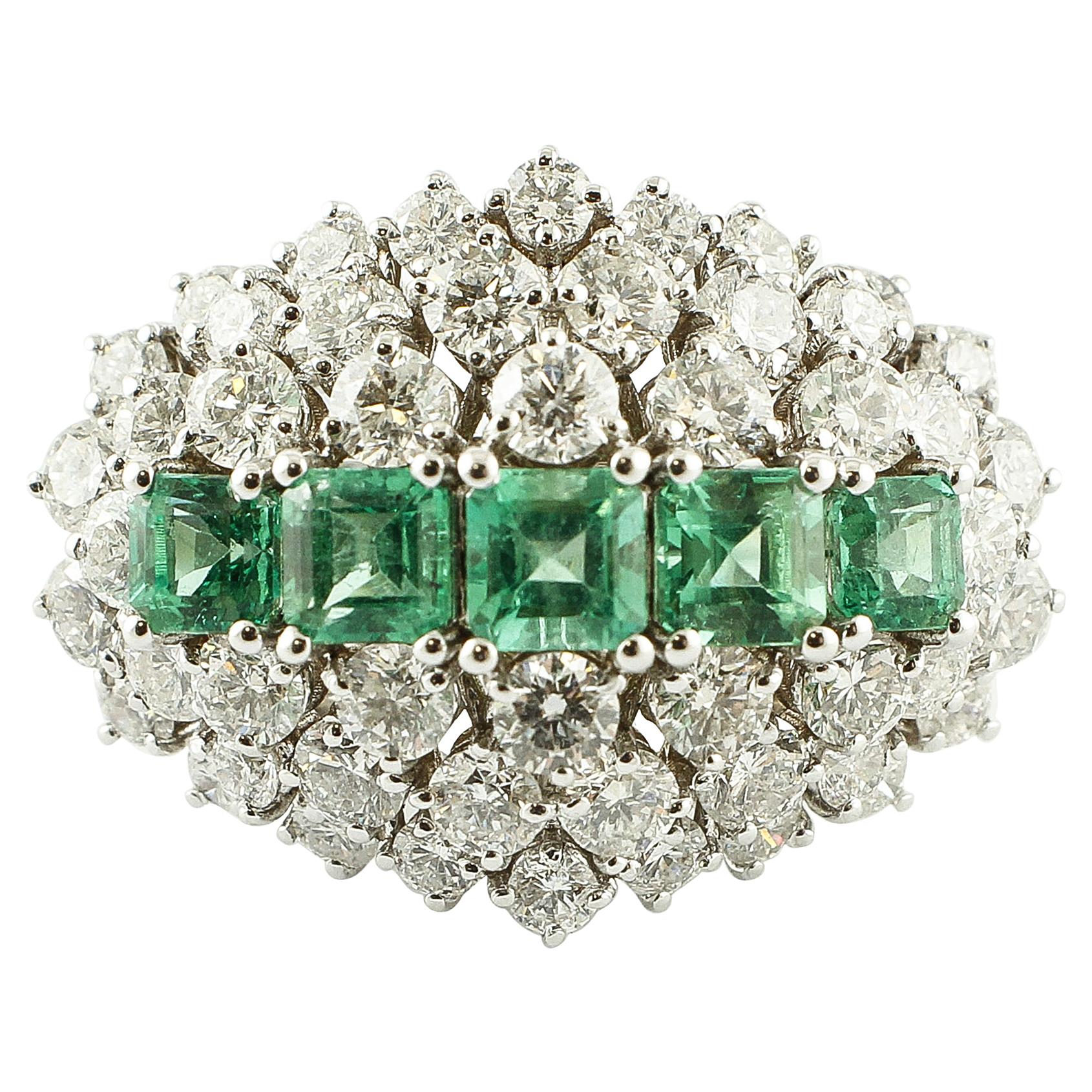 Emeralds, Diamonds, White Gold Fashion Ring