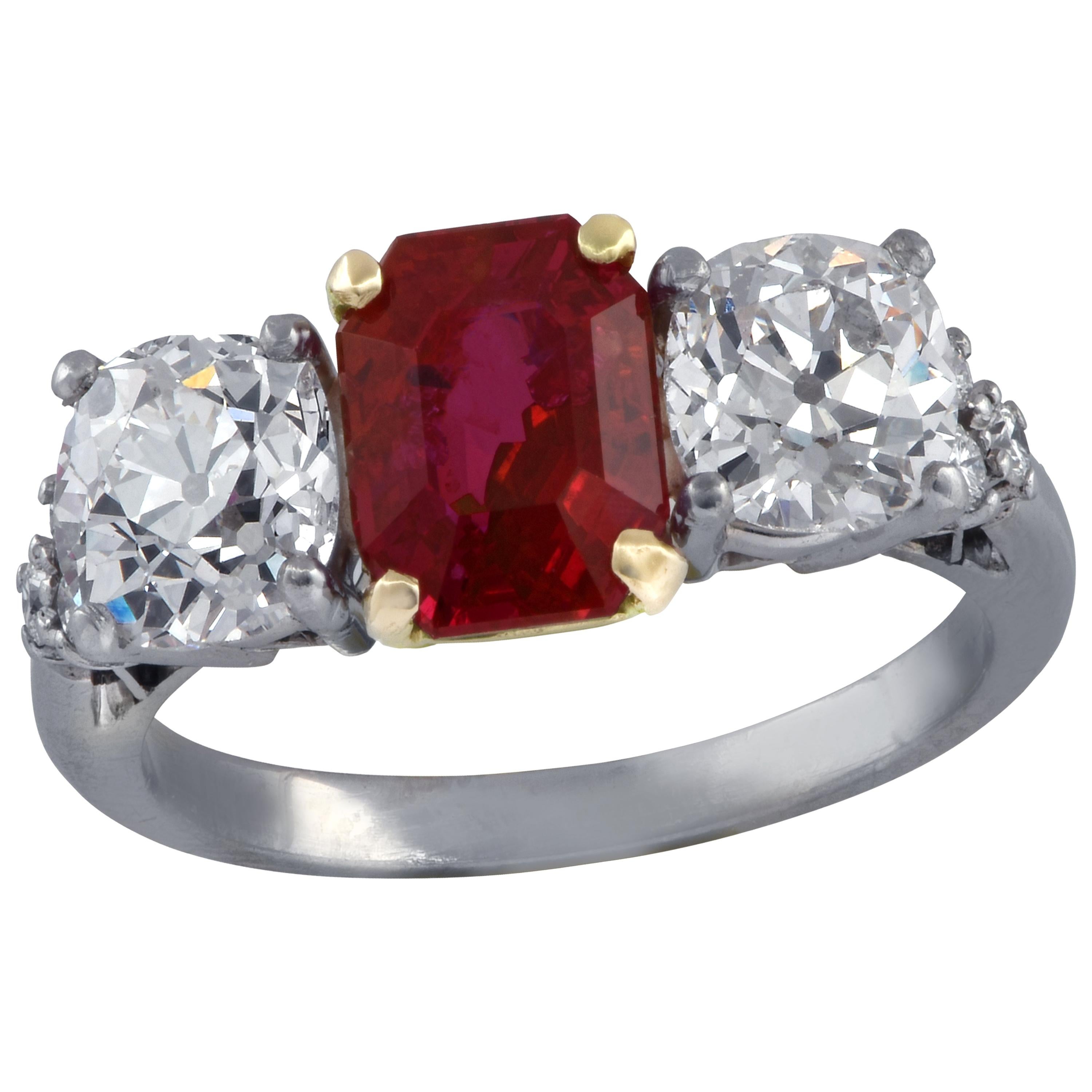 AGL Certified Art Deco Burma No Heat Ruby and Diamond Ring