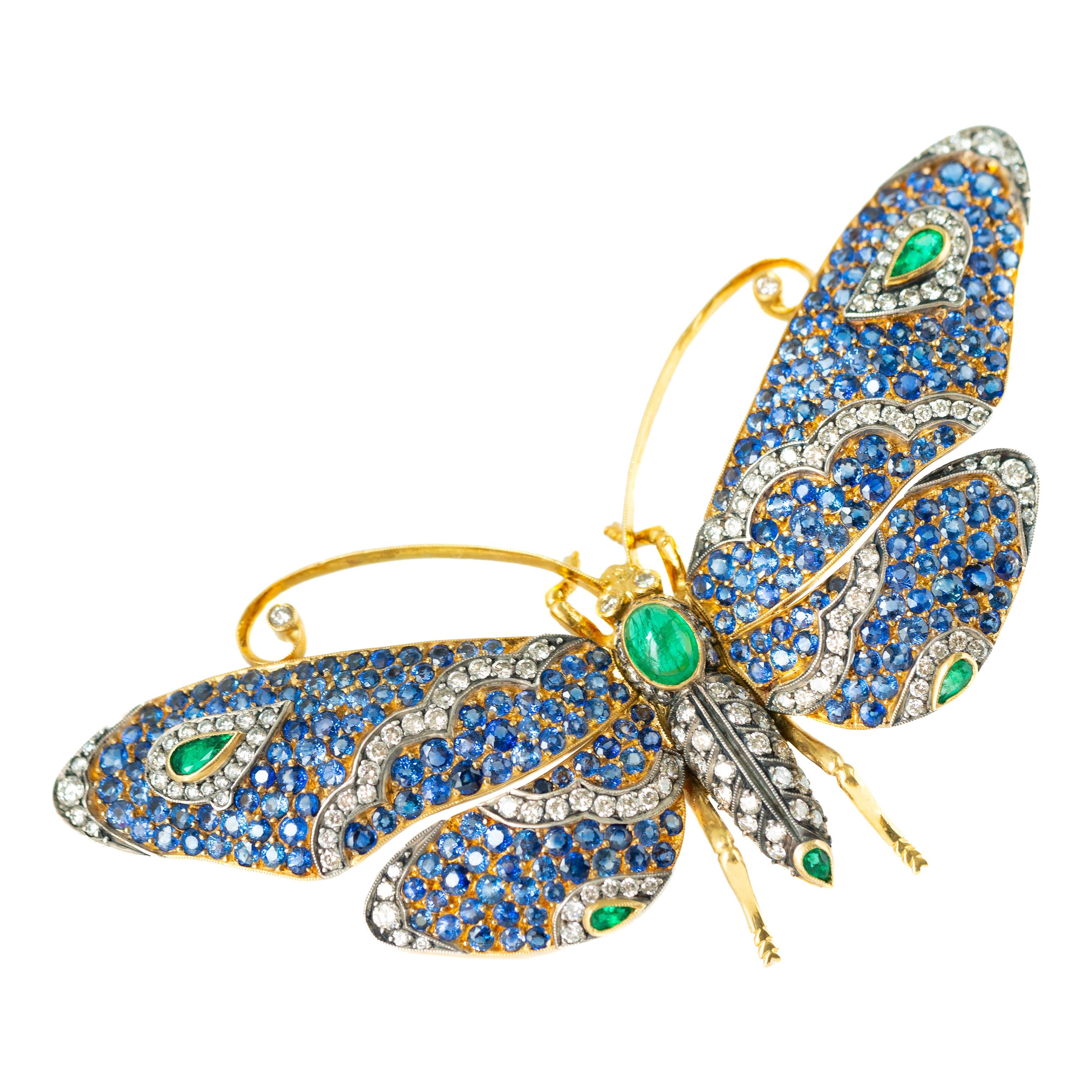 Tiffany & Co. Sapphire, Emerald and Diamond 18 Karat Gold Butterfly Brooch