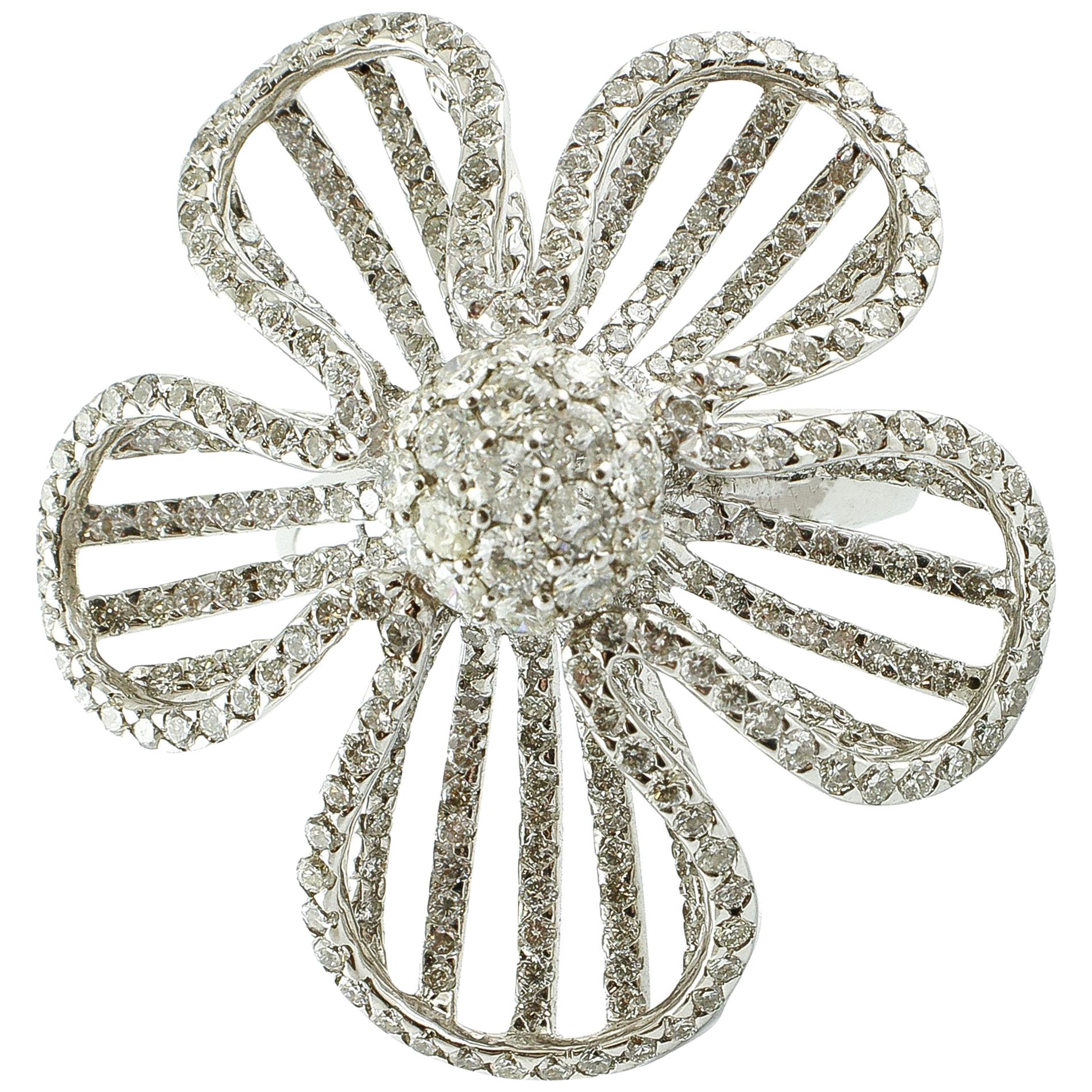 Diamonds, White Gold Flower Fashion Ring