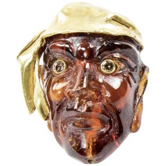 Antike Edelstein Bernstein Gold Figural Maske Piraten Brosche Pin Estate Fine Jewelry