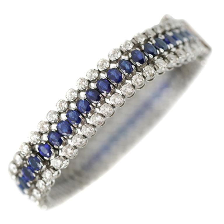 Sapphire and Diamond 18 Karat White Gold Bracelet