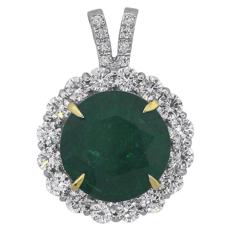 Round Emerald Diamond Halo Pendant