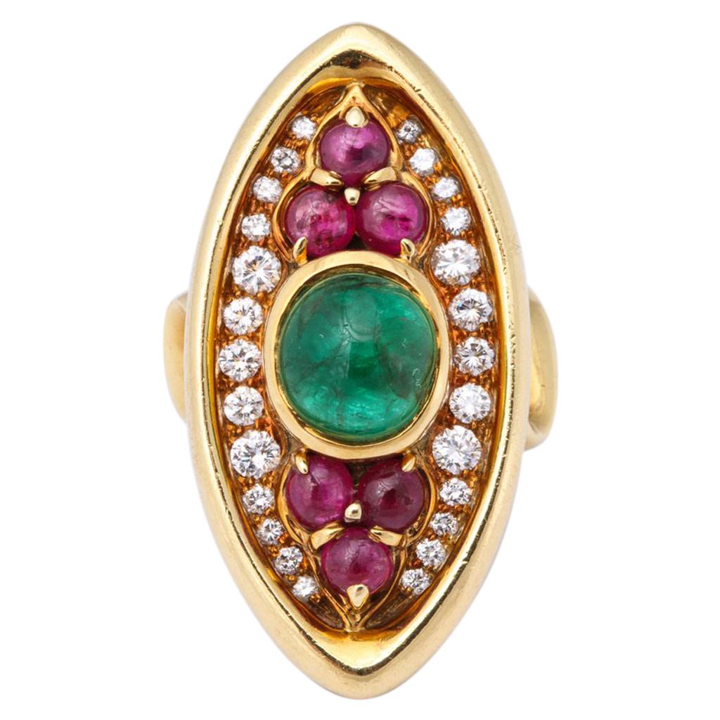 Bulgari 1970s Ruby Emerald Diamond Cocktail Ring