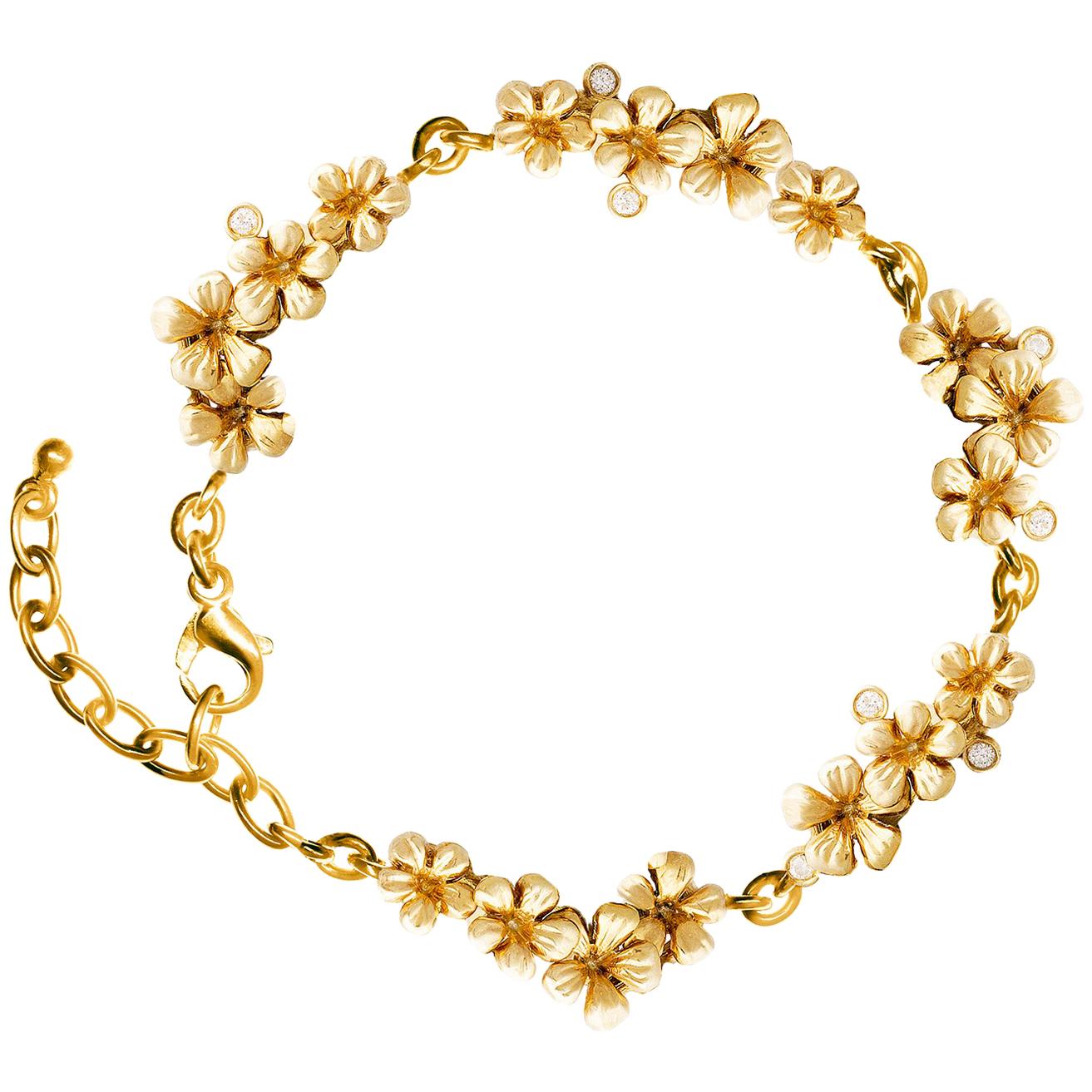 18K Yellow Gold Contemporary Link Bracelet Encrusted with Diamonds by Artist