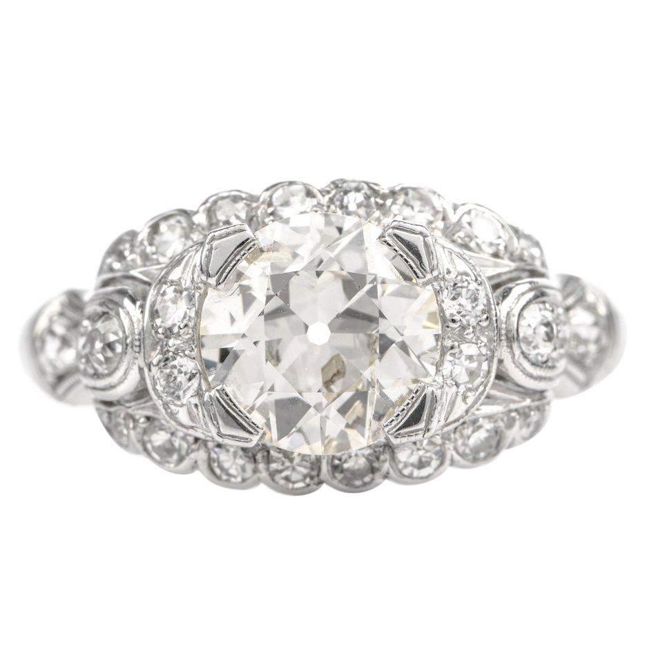 Vintage European Diamond Platinum Engagement Ring
