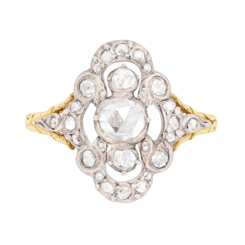 Victorian Rose Cut Diamond Cluster Ring, circa 1860s