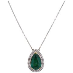 Very Fine Natural Beryl Emerald and Diamond Pendant Necklace