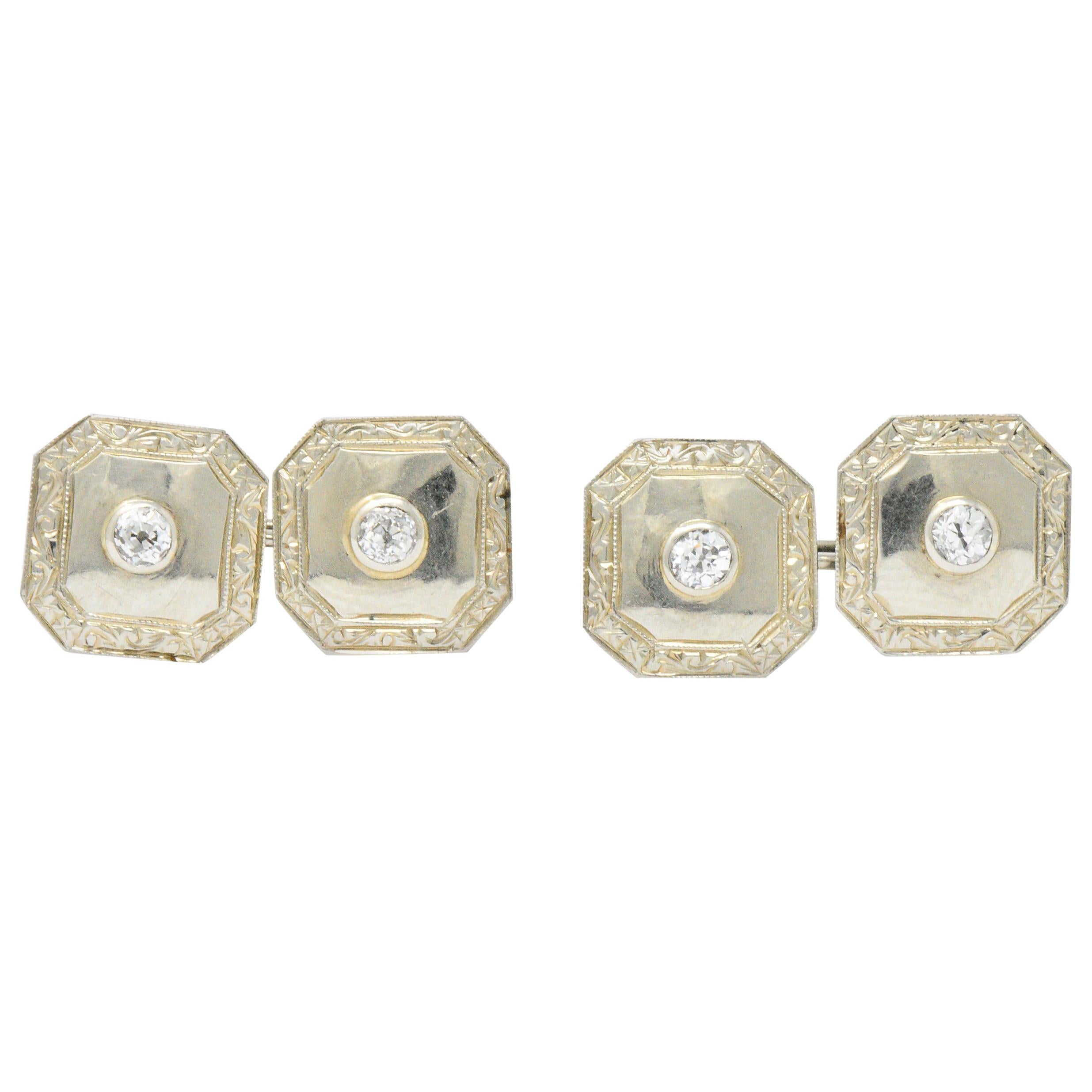 Art Deco 0.72 Carat Diamond 18 Karat White Gold Cufflinks