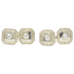 Antique Art Deco 0.72 Carat Diamond 18 Karat White Gold Cufflinks