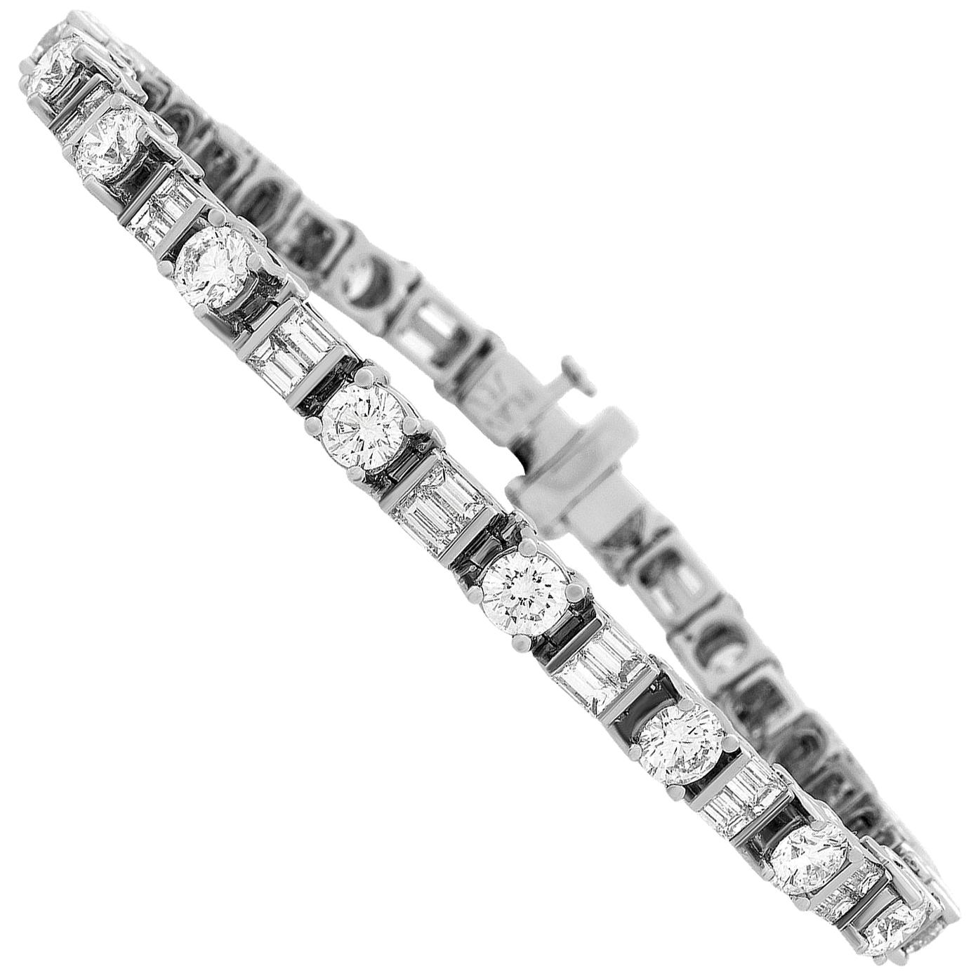 Estate Platinum Round Baguette Diamond Bracelet