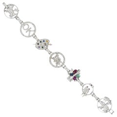 Art Deco 6.50 Carat Diamond Gemstone Platinum Charm Bracelet