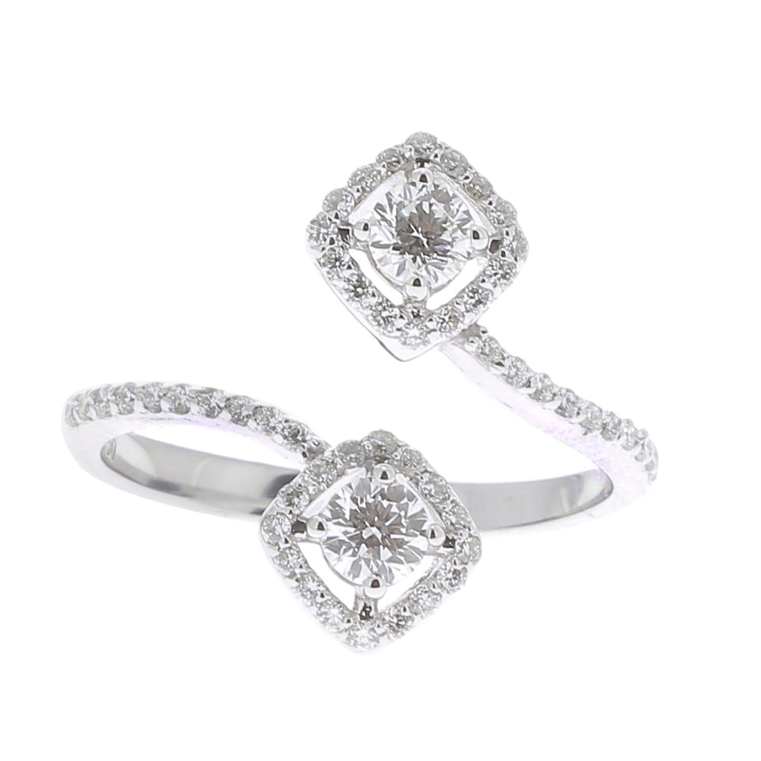 GVS 0.66 Carat Square Diamond Cocktail Ring 18 Karat White Gold Engagement Rings For Sale