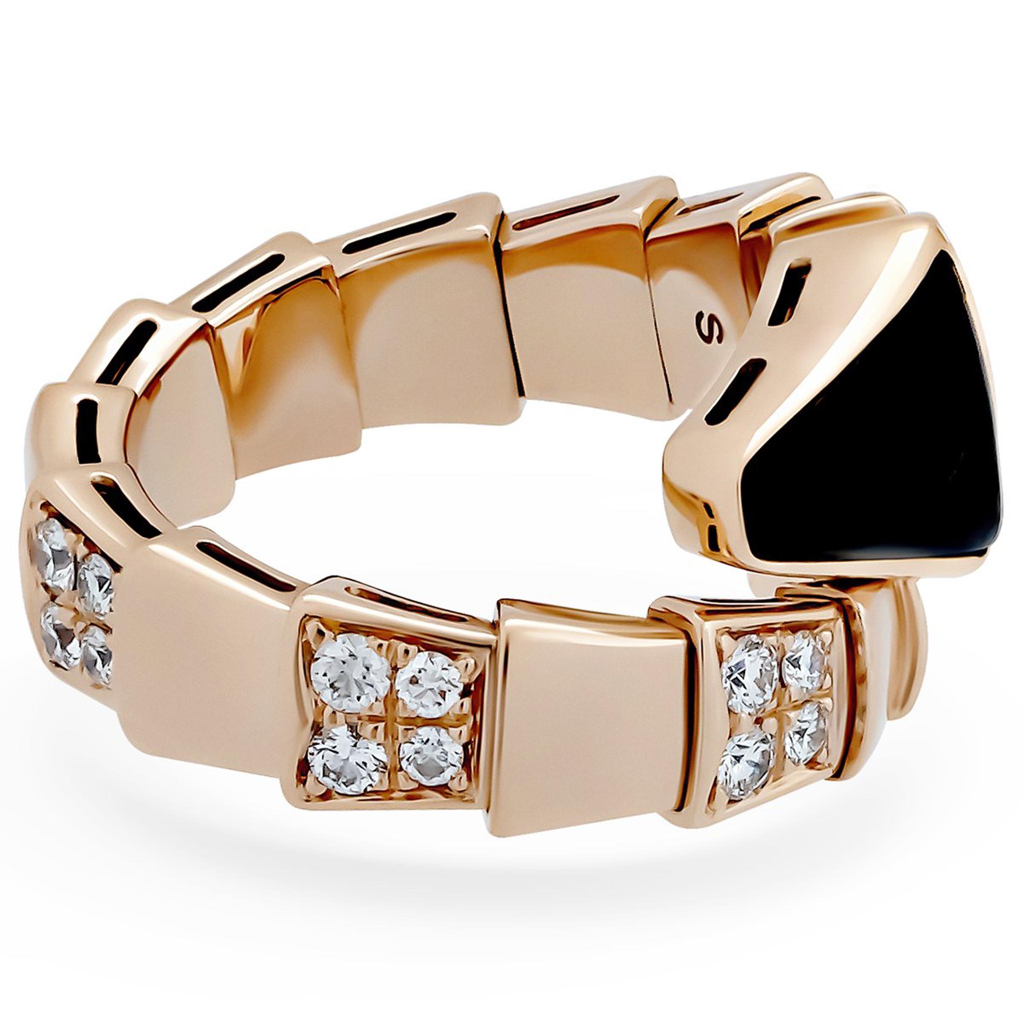 Bvlgari 18 Karat Rose Gold Diamond Onyx Serpenti Ring