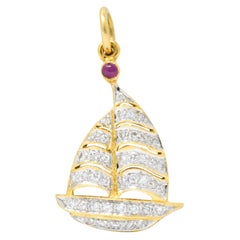 Modern 1980s 0.50 Carat Diamond Ruby 18 Karat Gold Sailboat Charm