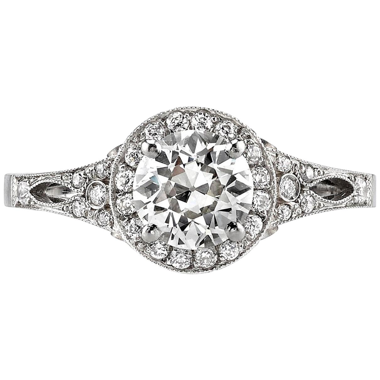 Handcrafted Sasha Old European Cut Diamond Ring in Platinum by Single Stone