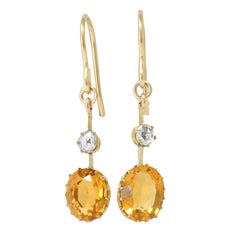 Antique Victorian 2.45 Carat Citrine Diamond 14 Karat Gold Drop Earrings