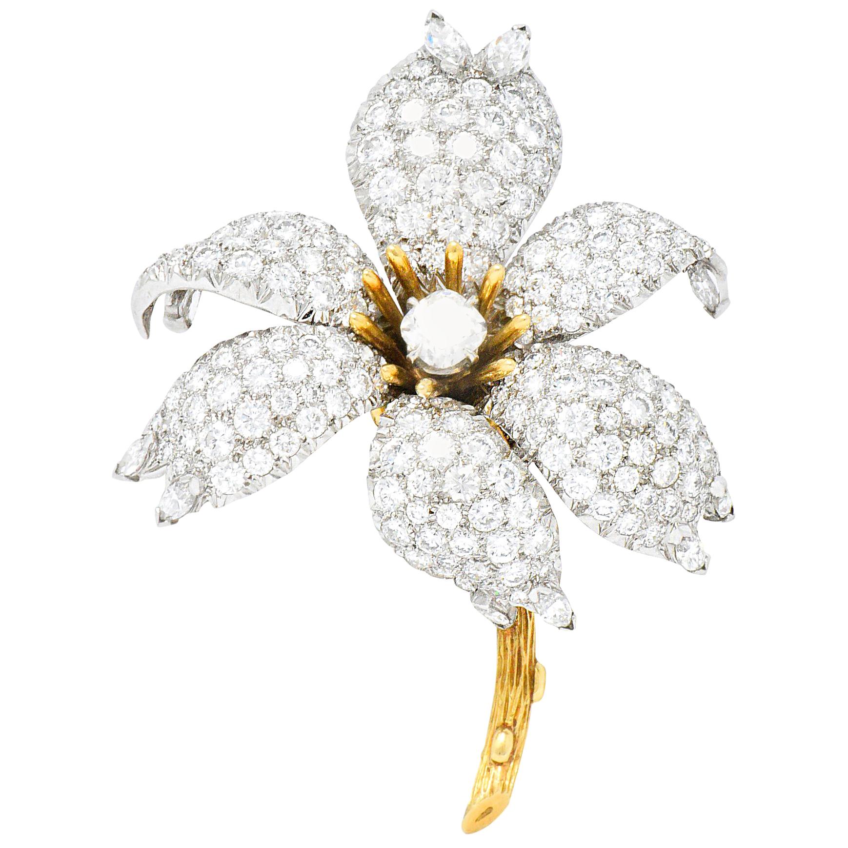 Schlumberger Tiffany & Co. 10.90 Carats Diamond Platinum 18 Karat Gold Brooch