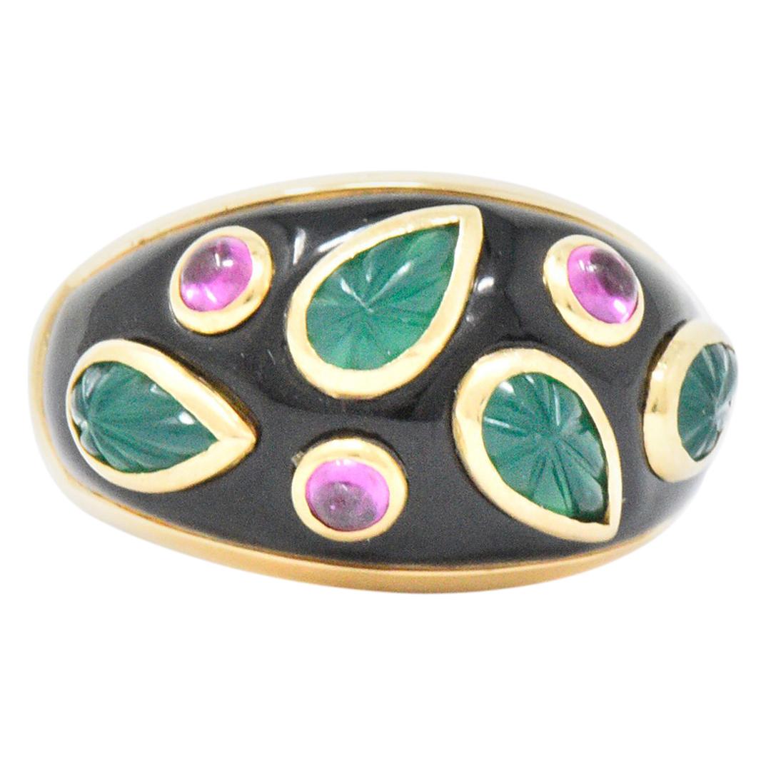 Cartier 1991 Emerald Pink Tourmaline Lacquer 18 Karat Gold Ring