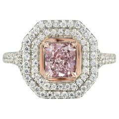 GIA Certified 1.00 Carat Radiant Cut Natural Fancy Purple Pink SI1 Platinum Ring