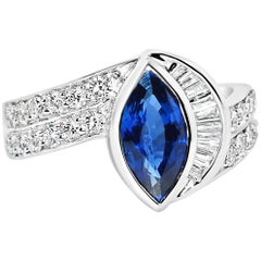PGS Certified Natural Sapphire and Diamond Ring in 14 Karat White Gold