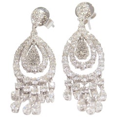 14 Karat White Gold Diamond Earrings Chandelier Dangle 3.47 Carat