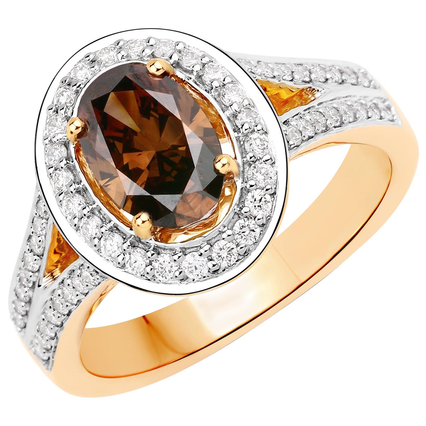 1.16 Carat Chocolate Diamond and 0.36 Carat Diamond 18k Yellow Gold Bridal Ring