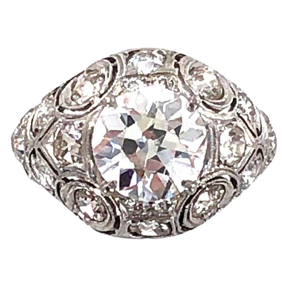Original Art Deco 2.29 Carat Old European Cut Diamond Engagement Ring
