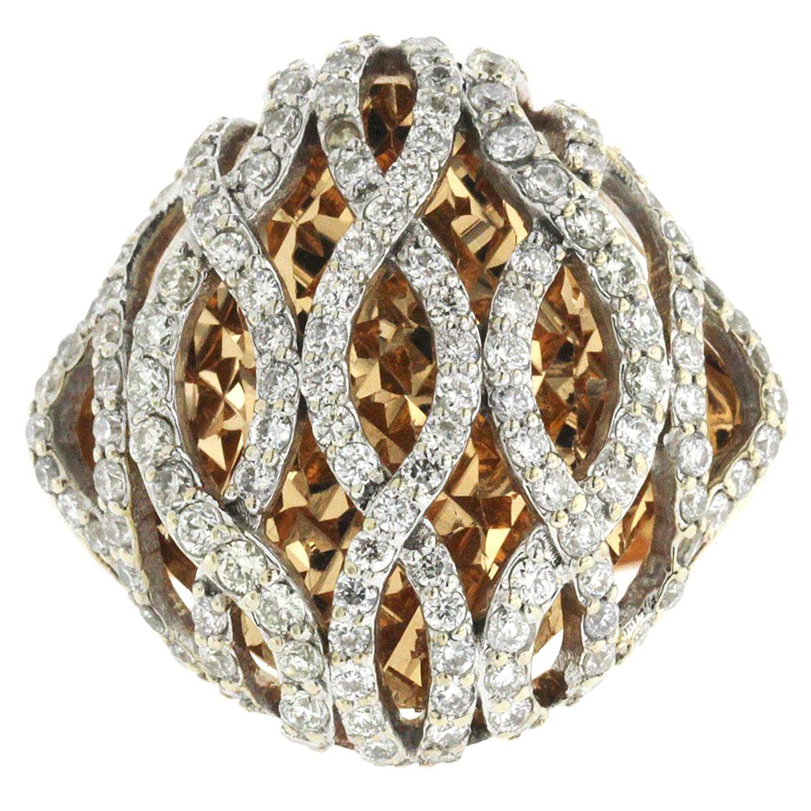 1.62 Carat Diamonds in 18 Karat Rose Gold Diamond Cut Plate Waves Dome Ring For Sale