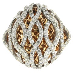 1.62 Carat Diamonds in 18 Karat Rose Gold Diamond Cut Plate Waves Dome Ring