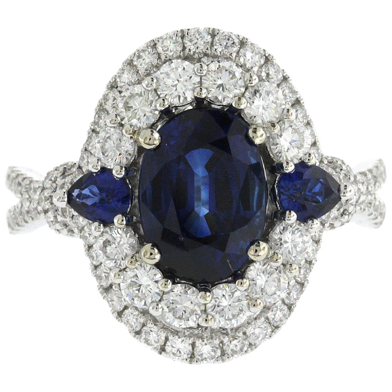 2.57 CT Ceylon Sapphires & 1.09 CT Diamonds in 18K White Gold Engagement Ring For Sale